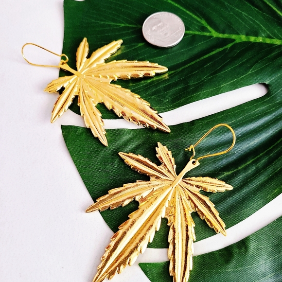 Gold Leaf Earrings, Taboo Jewelry - Picture 3 of 5